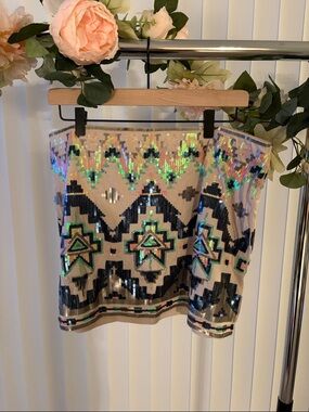 Express Iridescent Sequin Mini Skirt Festival Y2K Party Club